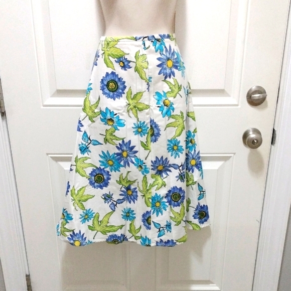 Elements G Elegant Floral A-Line Skirt - Blue and Green - Picture 1 of 3